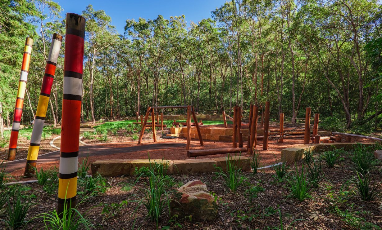 colourful poles and wooden playground equipment